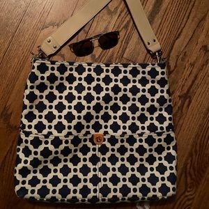 Large spartina navy trellis print bag